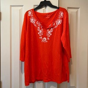 Talbots orange 100% cotton w/ white stitch detail